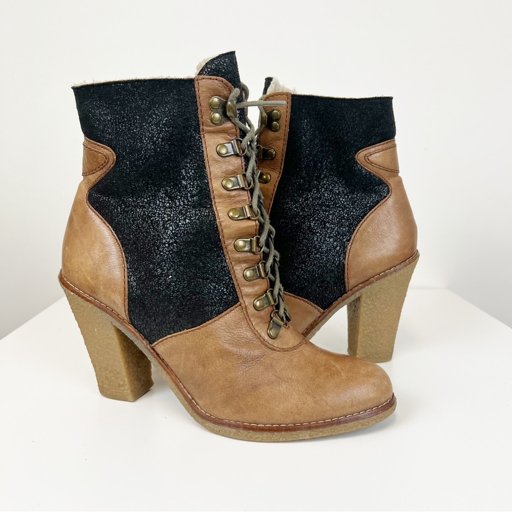 Sam‎ Edelman Tara Brown Leather Shearling Heeled Boots Size 10
